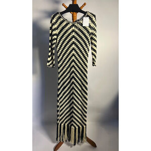 Zimmermann Halliday Hand Crochet Dress Chevron Black Ivory Size US 6 NWT $1100